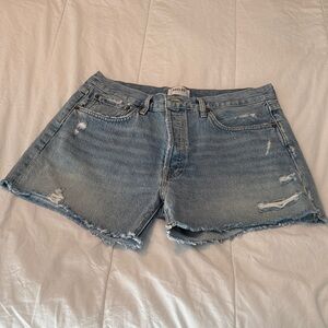 Agolde High Waist Ripped Denim Shorts - Blue